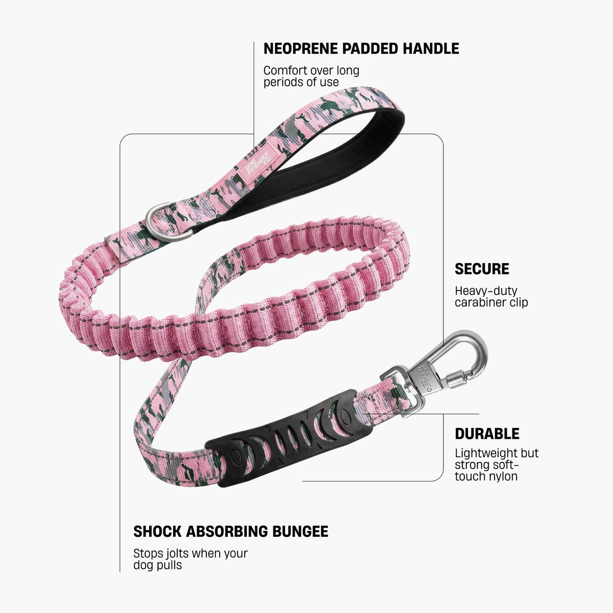 Bungee Dog Leash - Pink Camo