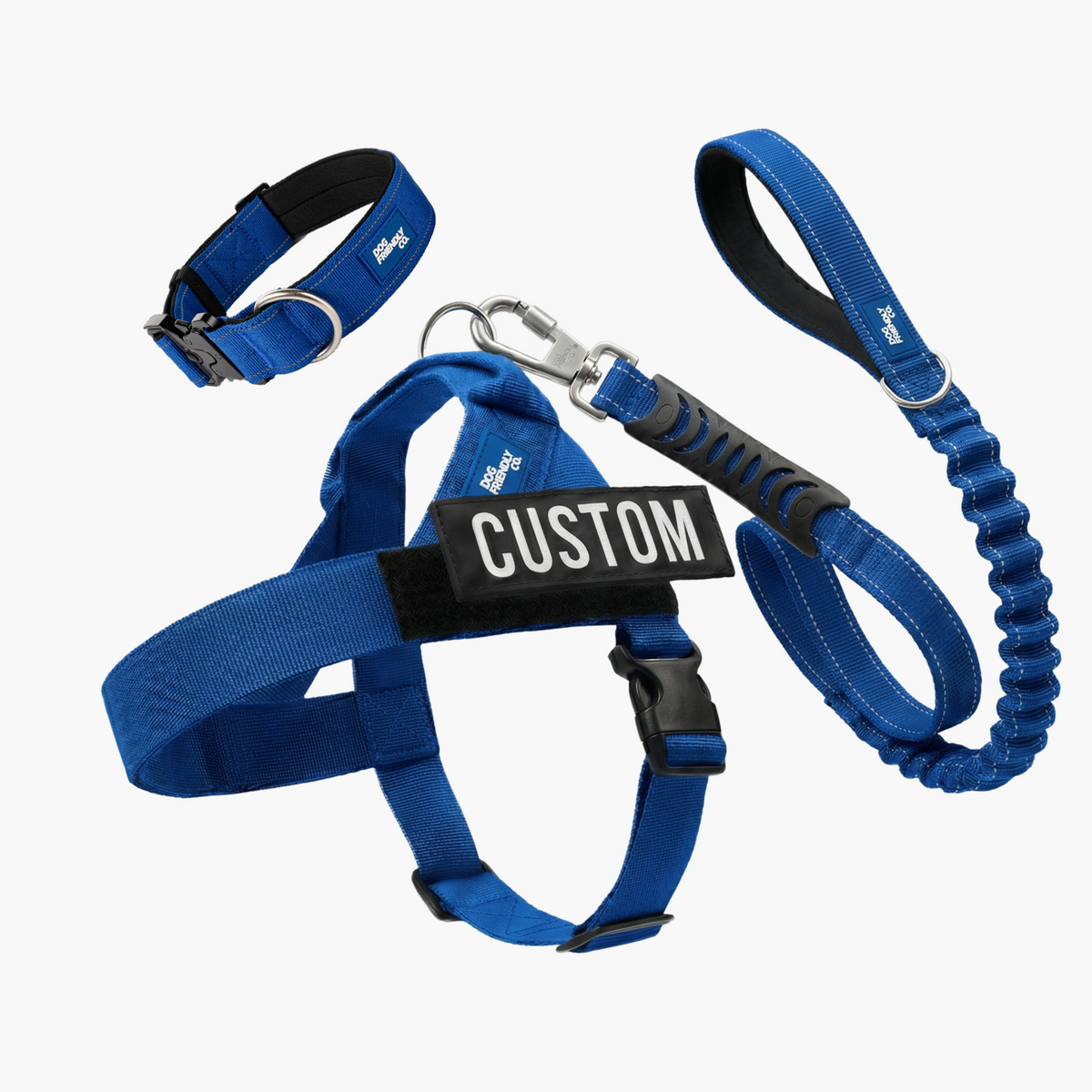 Classic Blue Dog Lovers Pack featuring a lightweight dog harness, tactical collar, leash, and custom name patch.