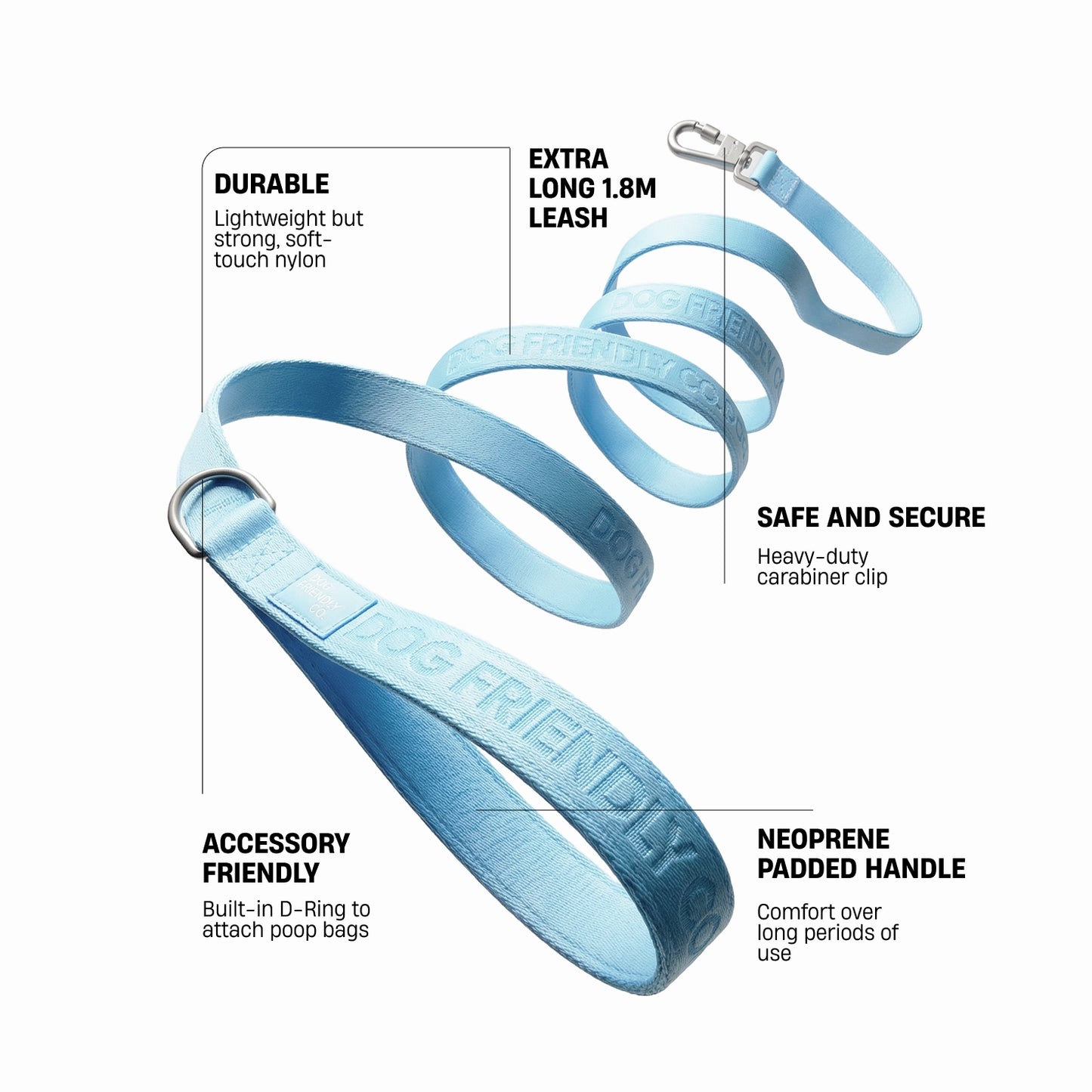 Long Dog Leash - Sky Blue