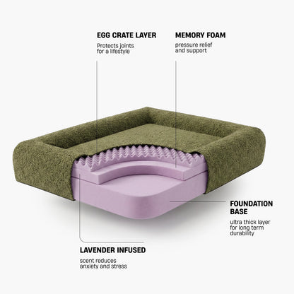Premium Orthopedic Memory Foam Dog Bed - Green Bouclé