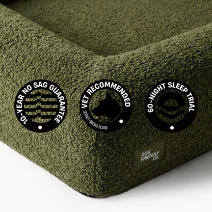 Premium Orthopedic Memory Foam Dog Bed - Green Bouclé
