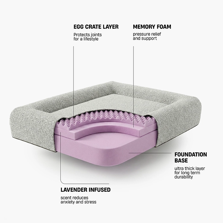 Premium Orthopedic Memory Foam Dog Bed - Grey Bouclé (Large)